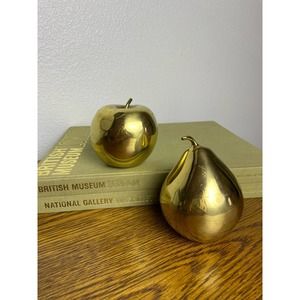 Vintage MCM Set of Two Brass Apple and Brass Pear